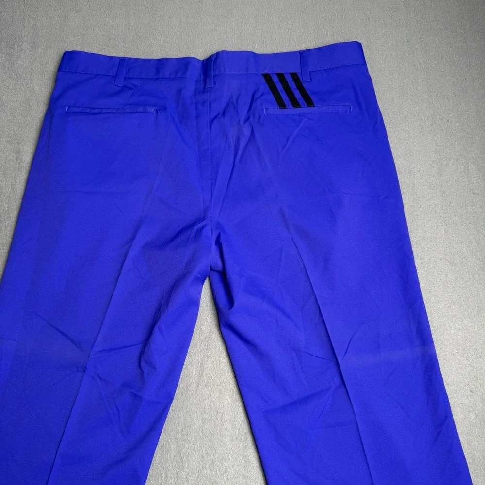 Adidas Golf Pants Mens 40x30 Royal Blue Flat Front Performance Trousers 3 Stripe